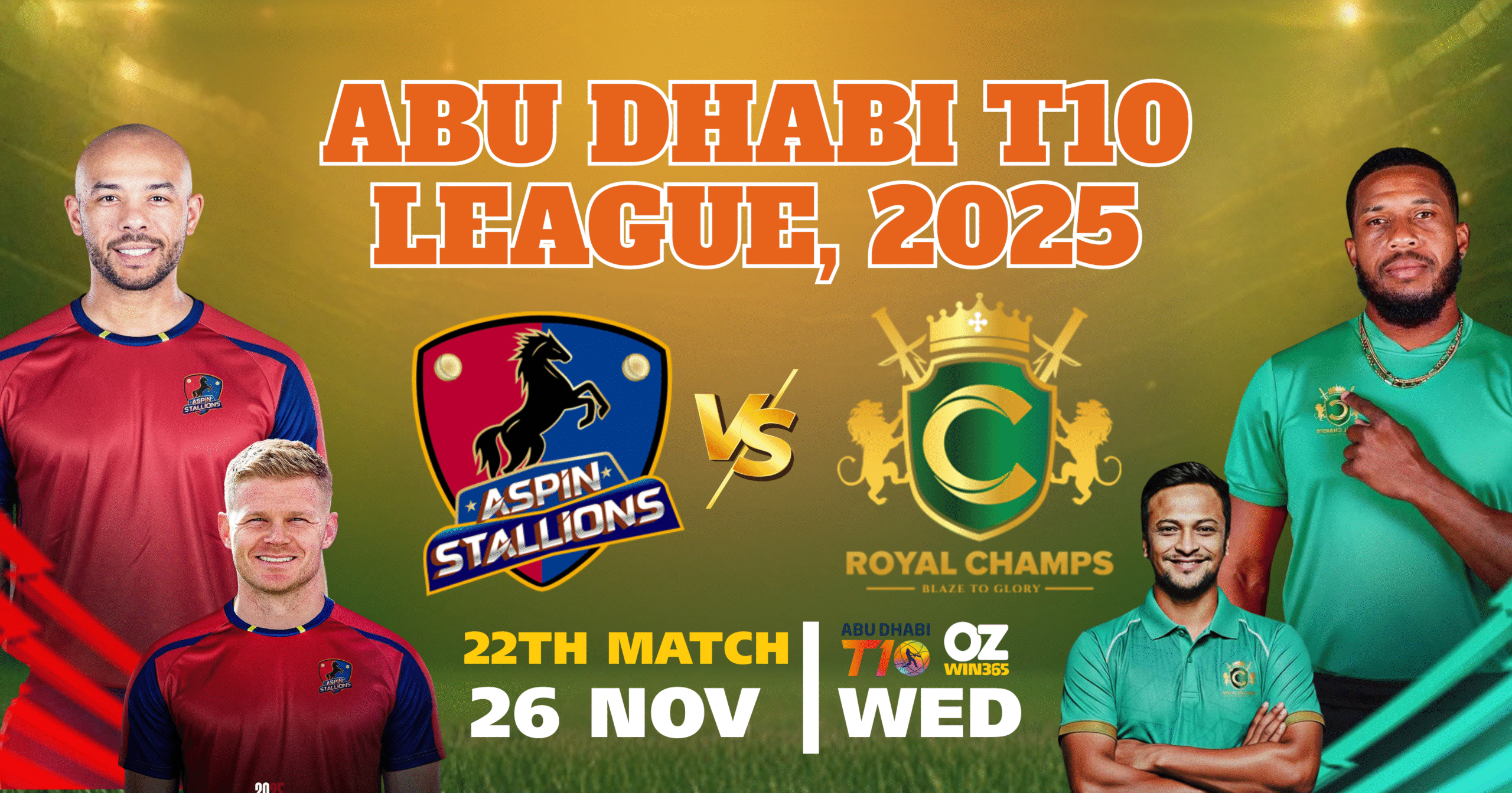 Abu Dhabi T10 2025-Royal Champs vs Aspin Stallions Overview​