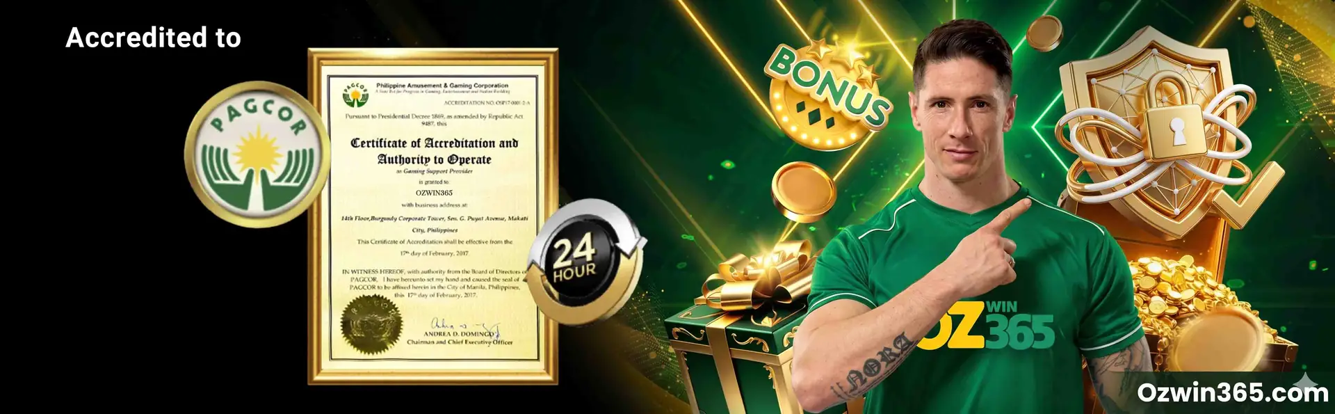 OZWin365 PAGCOR দ্বারা স্বীকৃত — ২৪ ঘন্টা বোনাস সার্টিফিকেট